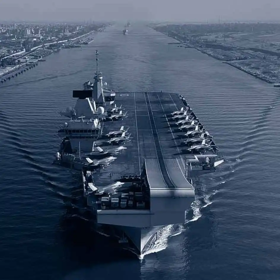 Aircraft carrier in a river